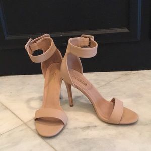 Nude colored t-strap heels